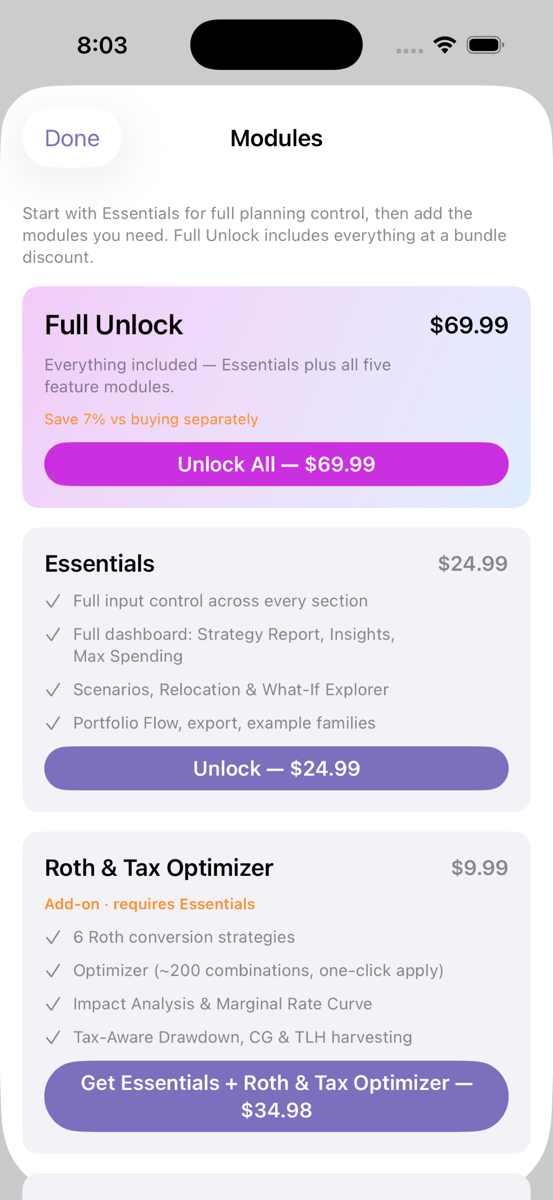 The new RetIQ Modules storefront on iPhone